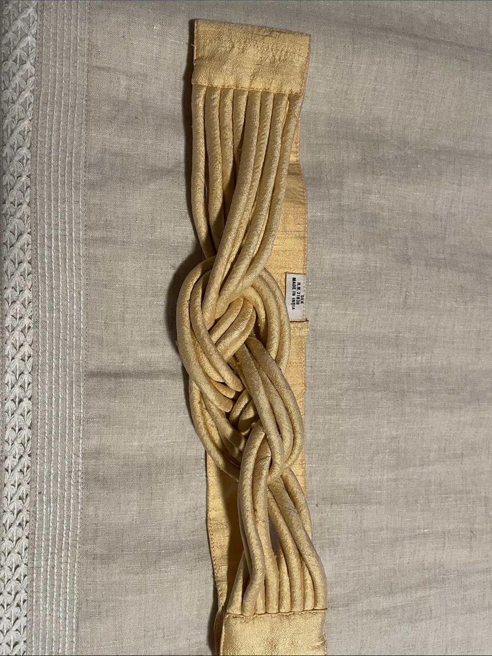 Vintage Silk Braided Wide Elastic Belt in Pale Gold